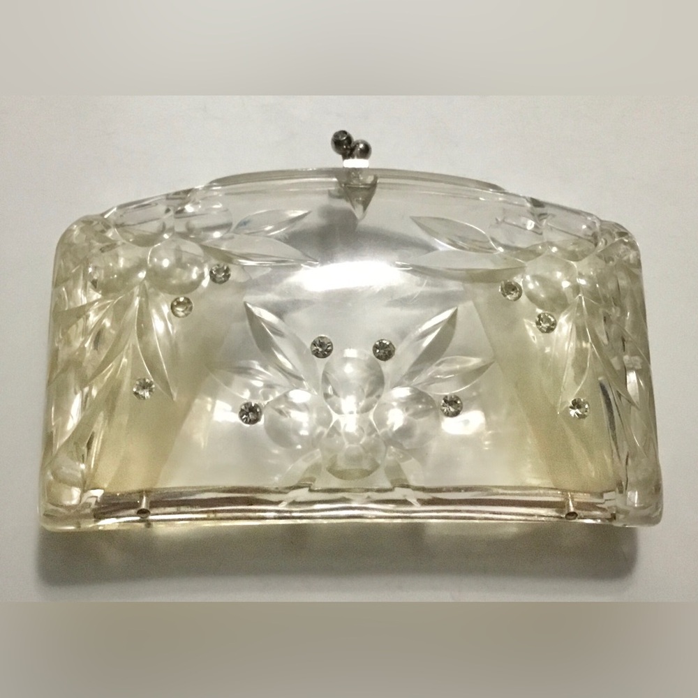 RARE Vintage Lucite Clutch with Clear Rhinestones 1950s